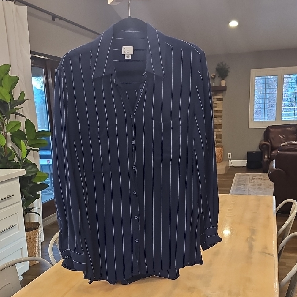 A New Day Dark Blue Shirt with White Stripes